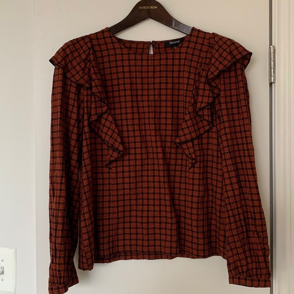 Madewell Ruffle-Front Top in Plaid Small